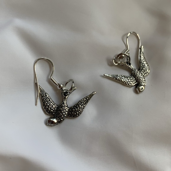 Birds earrings sterling silver hooks Artisan - Picture 4 of 9